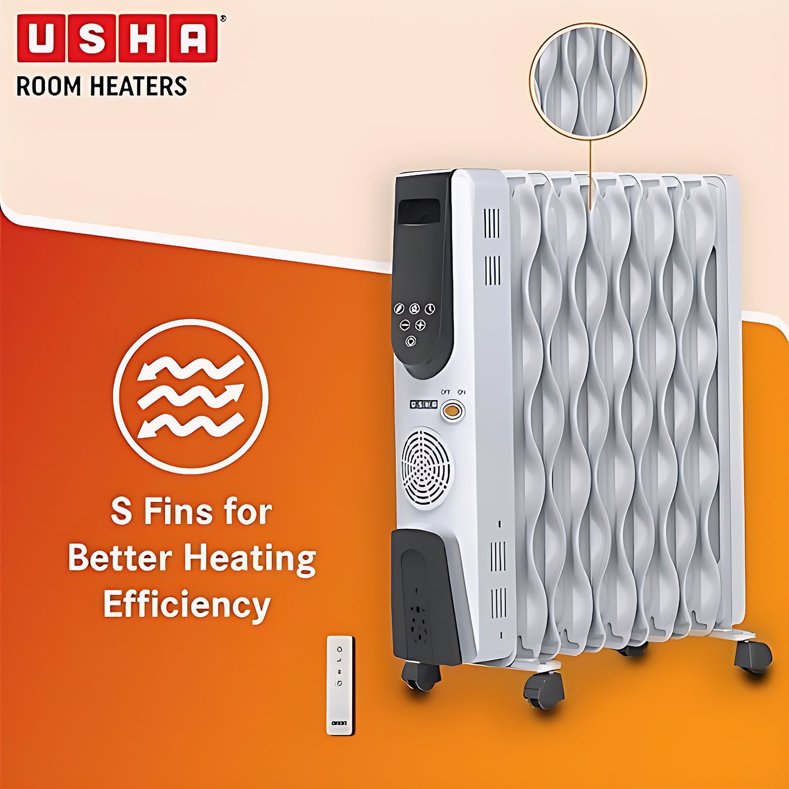 USHA 4313 FSE 2500W PTC Oil Filled Room Heater with 3 Heating Modes (S-Shape Fins, White) USHA 4313 FSE 2500W PTC Oil Filled Room Heater with 3 Heating Modes (S-Shape Fins, White)_7