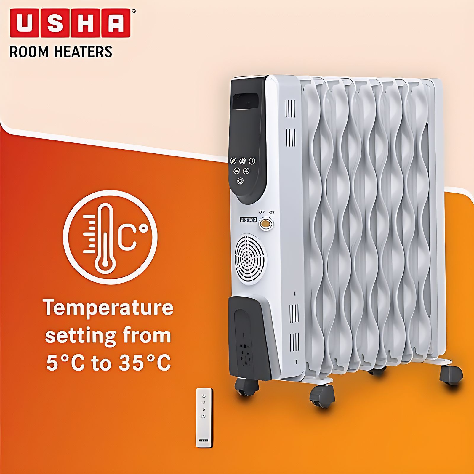 USHA 4313 FSE 2500W PTC Oil Filled Room Heater with 3 Heating Modes (S-Shape Fins, White) USHA 4313 FSE 2500W PTC Oil Filled Room Heater with 3 Heating Modes (S-Shape Fins, White)_5