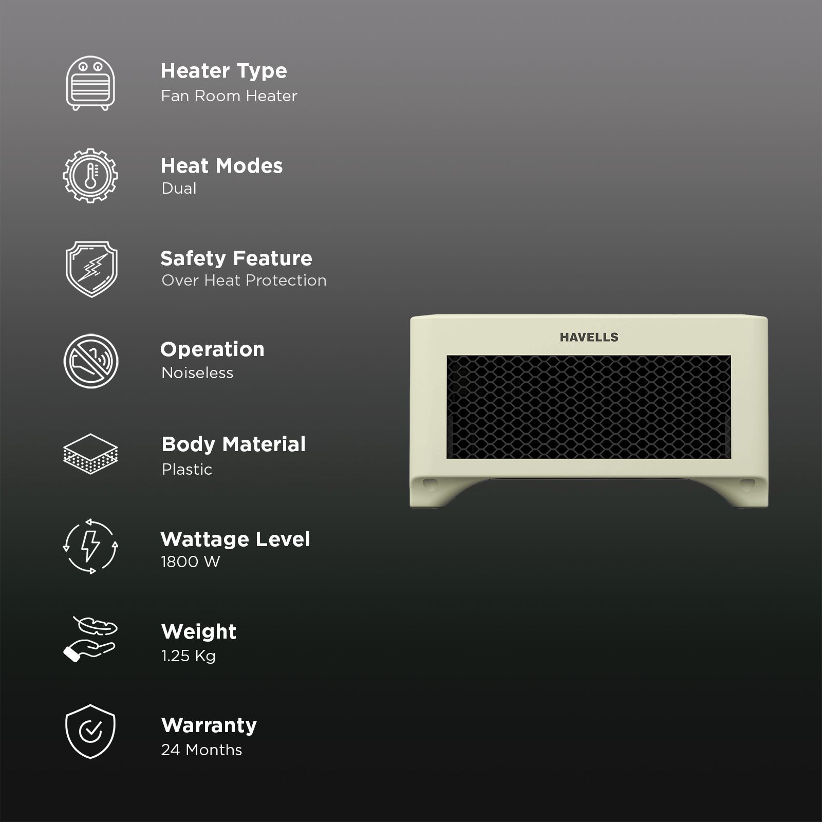 HAVELLS Fiesta 1800W Fan Room Heater with Cool Fan Function (Adjustable Thermostat, Ivory)_3