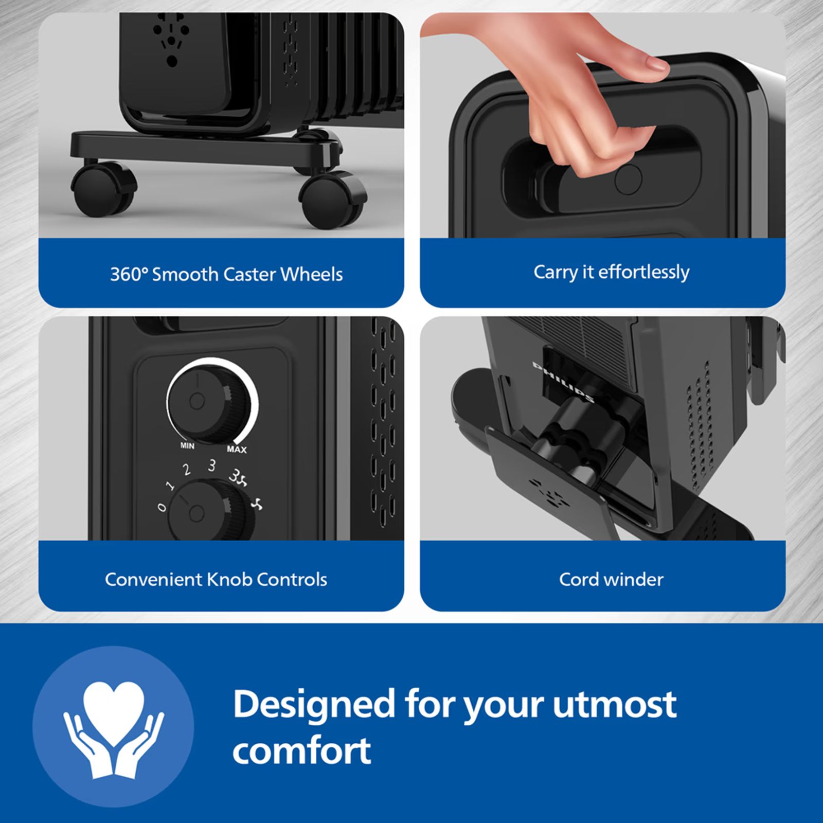 Philips CX301301 2900 W Oil Filled Radiator Room Heater with 13 Fins (5 Heating Modes, Black)_5