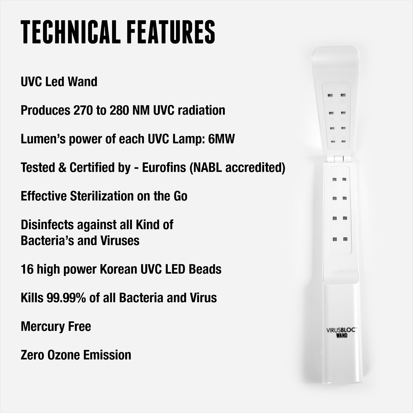 Liveable Virusbloc UVC Wand (90 Seconds Disinfection Time, VBUVC001, White)_7
