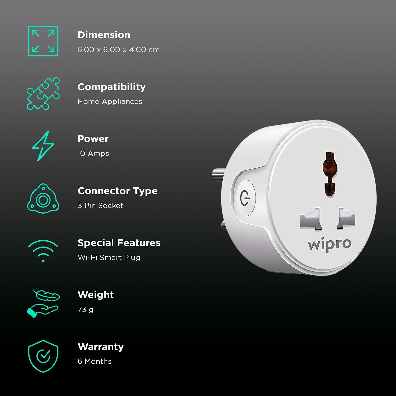 wipro Alexa and Google Assistant Support Smart Plug For Television, Electric Kettle, Mobile and Laptop Charger (2.4GHz Wi-Fi Connectivity, DSP1100, White)_2