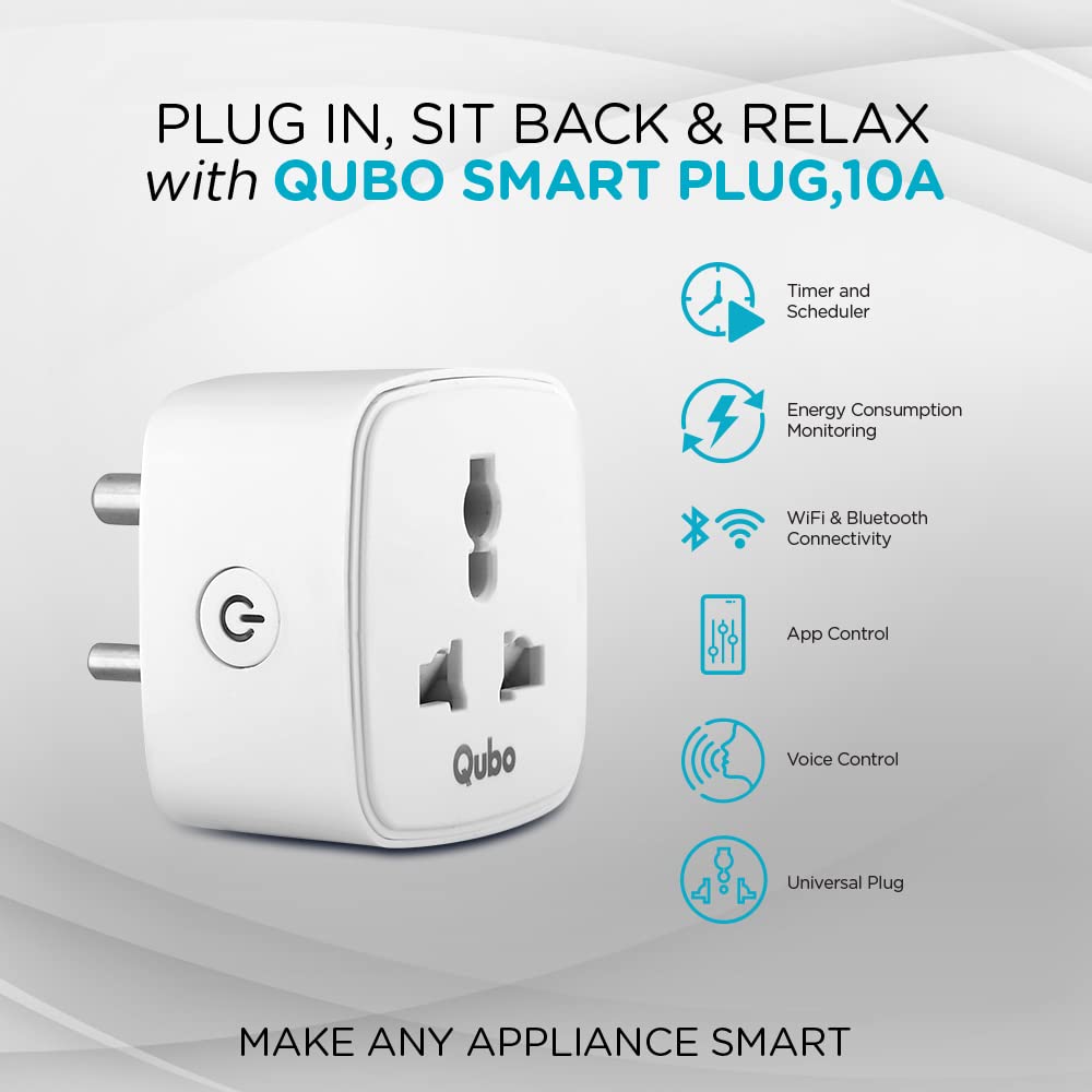 Qubo Smart Plug- 10 A Smart Plug (Alexa and Google Assistant Support, HSP02D1001, White)_2