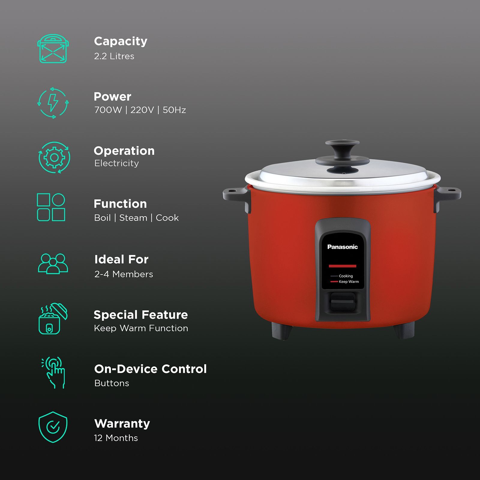 Panasonic Warmer Series 2.2 Litre Electric Rice Cooker with Keep Warm Function (Red)_3