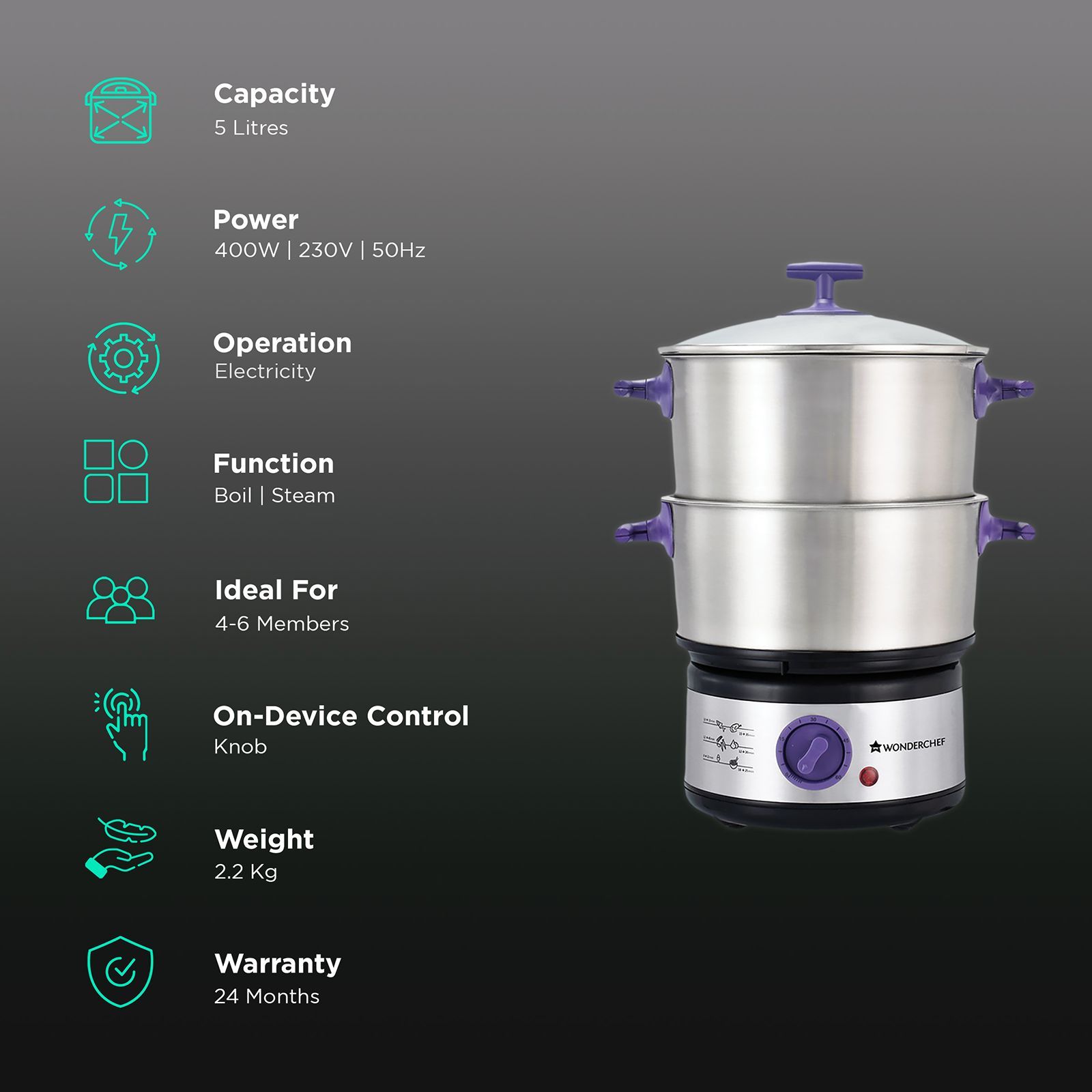 WONDERCHEF Nutri 5 Litre Electric Egg Boiler with Timer Function (Silver)_3