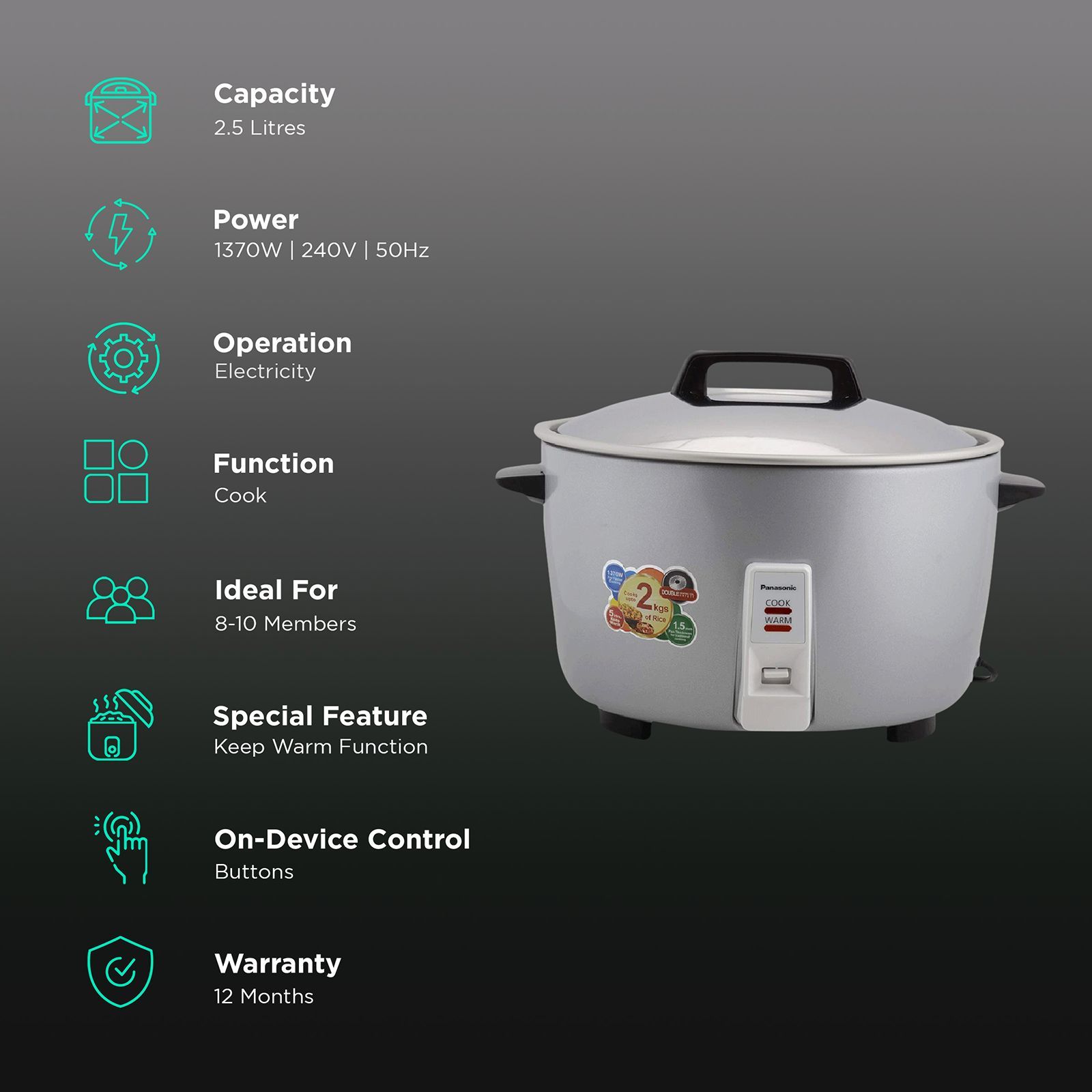 Panasonic Warmer Series 2.5 Litre Electric Rice Cooker with Keep Warm Function (Metallic Silver)_3