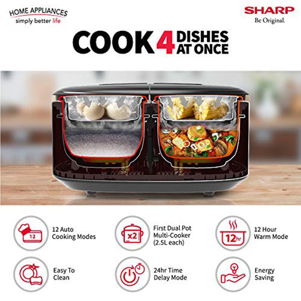 SHARP 5 Litre Electric Twin Cooker with Touch Control Operations (Silver) SHARP 5 Litre Electric Twin Cooker with Touch Control Operations (Silver)_6