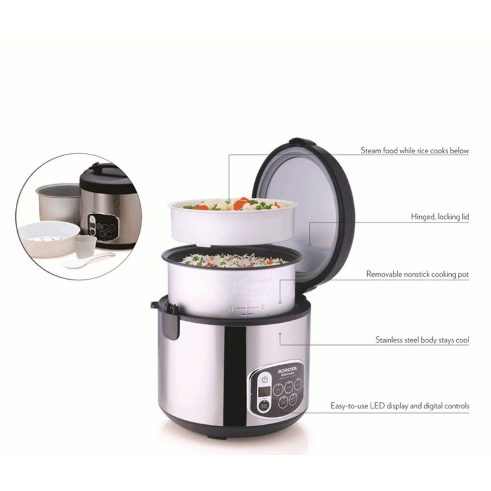 BOROSIL Digikook 1.8 Litre Electric Rice Cooker with Automatic Thermal Cutoff (Silver)_12