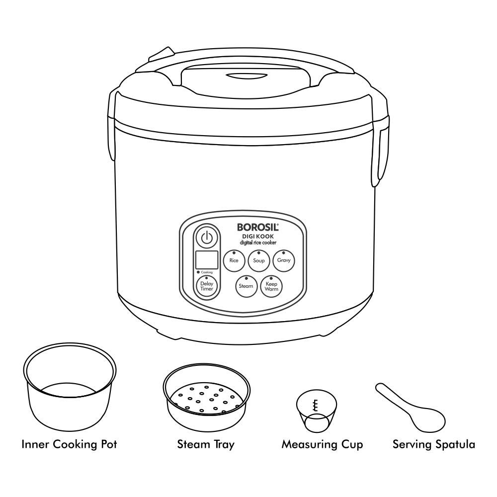BOROSIL Digikook 1.8 Litre Electric Rice Cooker with Automatic Thermal Cutoff (Silver)_13