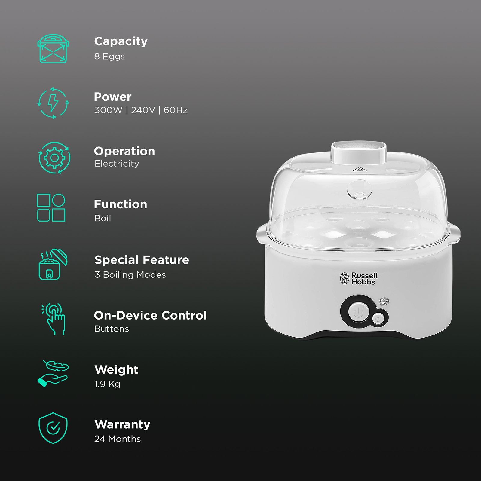 Russell Hobbs REG300 8 Egg Electric Egg Cooker with Non-Stick Coating (White) Russell Hobbs REG300 8 Egg Electric Egg Cooker with Non-Stick Coating (White)_3