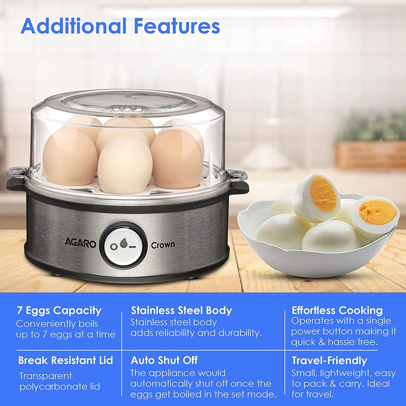 AGARO Crown 7 Egg Electric Egg Boiler with One Touch Operation (Silver)_7