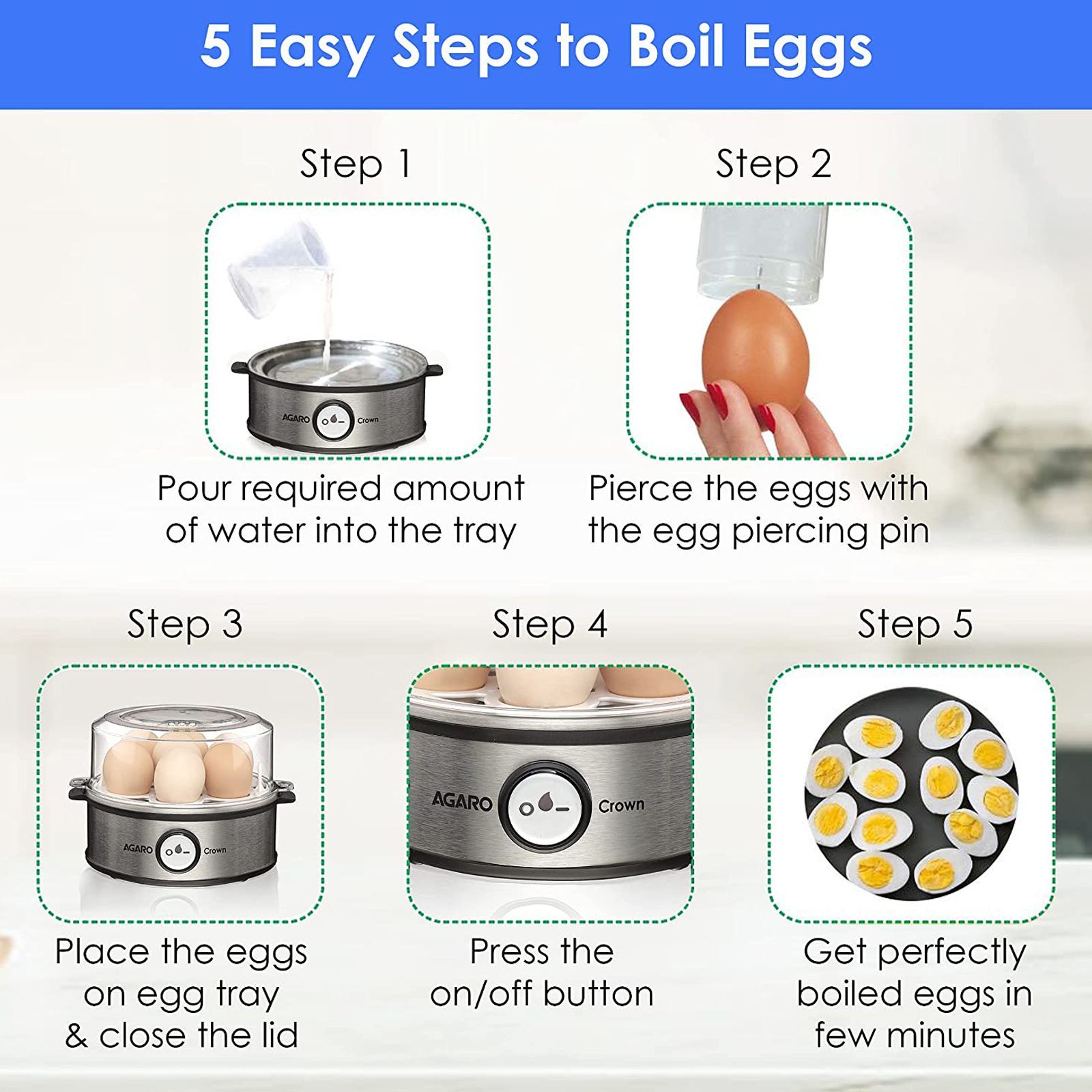 AGARO Crown 7 Egg Electric Egg Boiler with One Touch Operation (Silver)_8