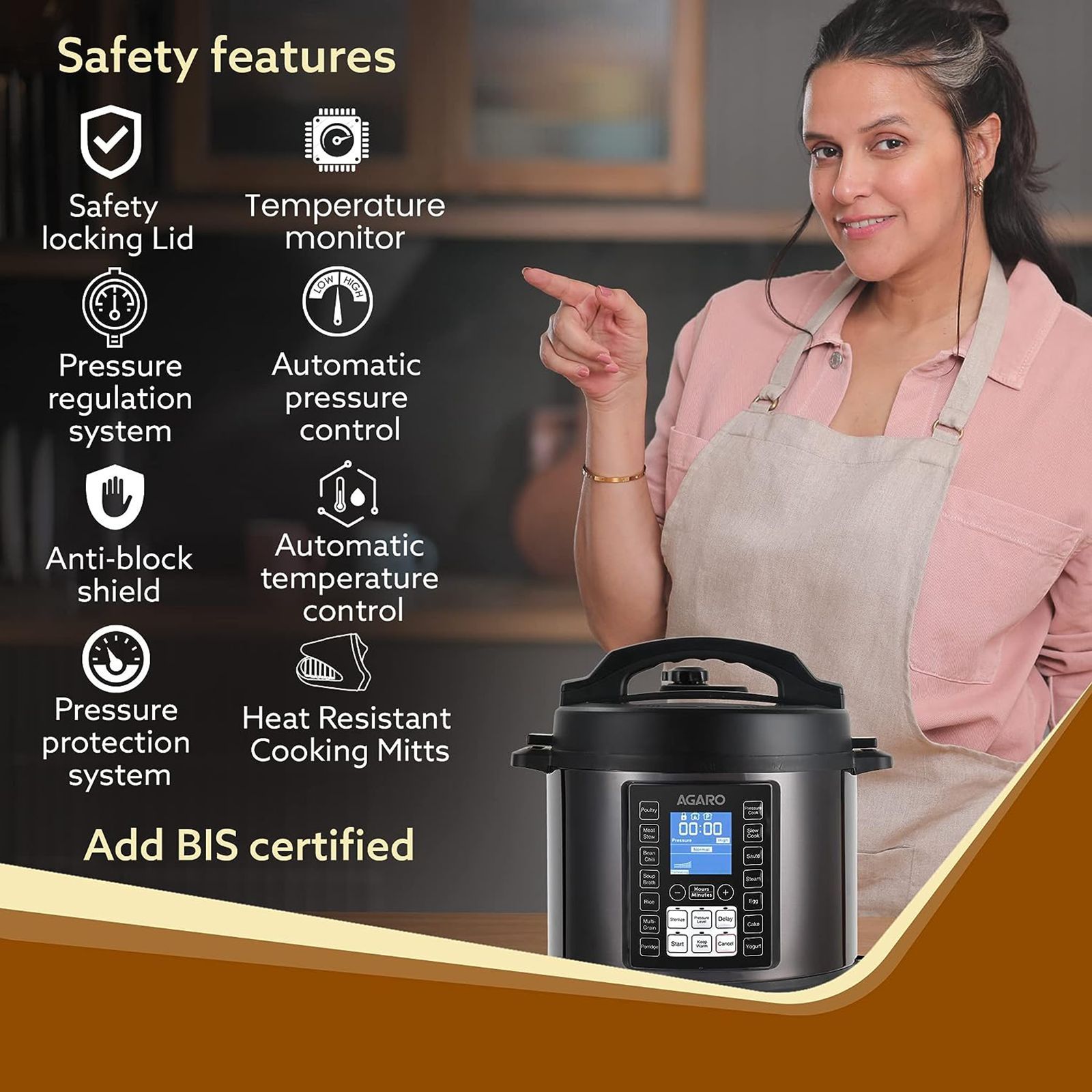 AGARO Imperial 6 Litre Electric Pressure Cooker with Keep Warm Function (Black)_5