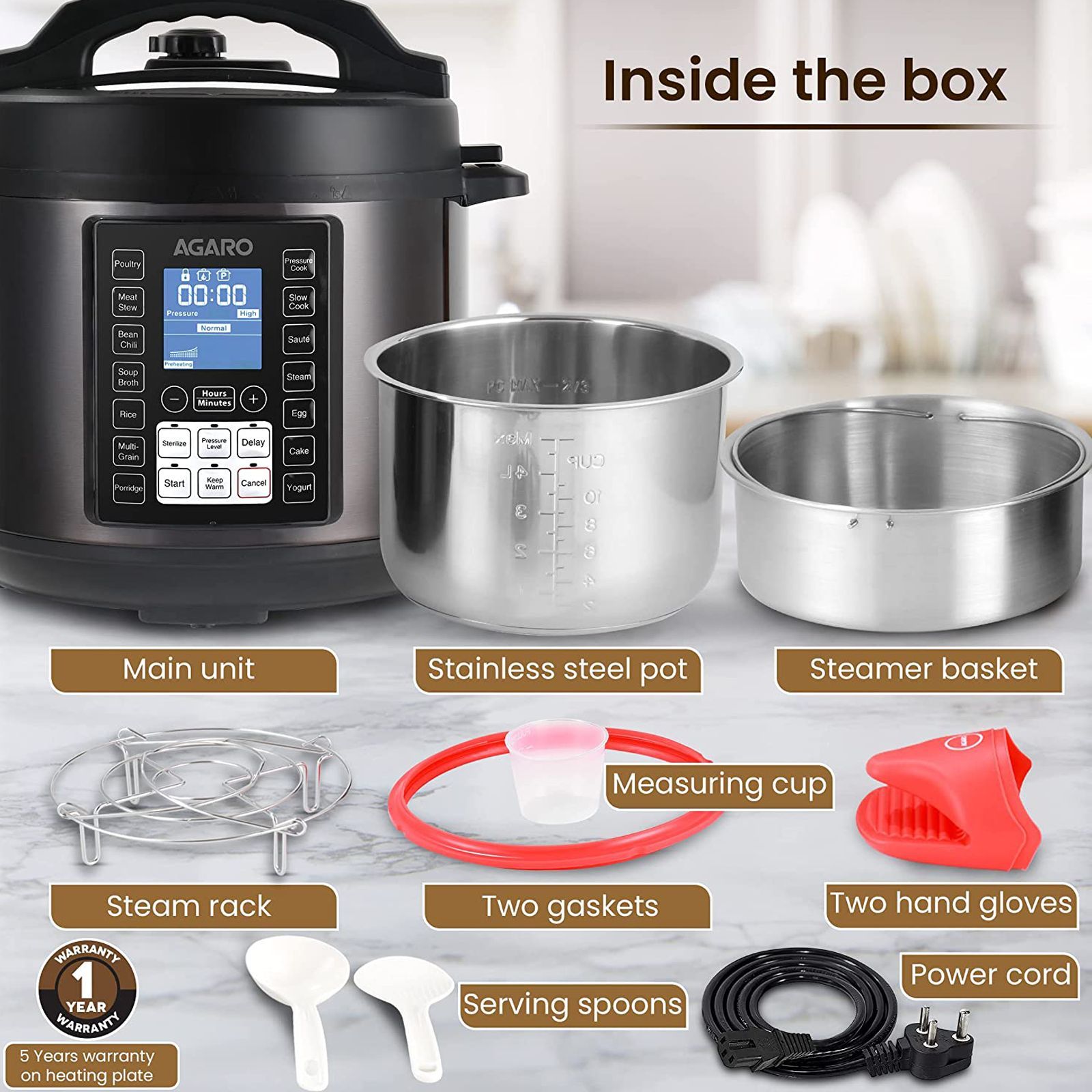 AGARO Imperial 6 Litre Electric Pressure Cooker with Keep Warm Function (Black)_9