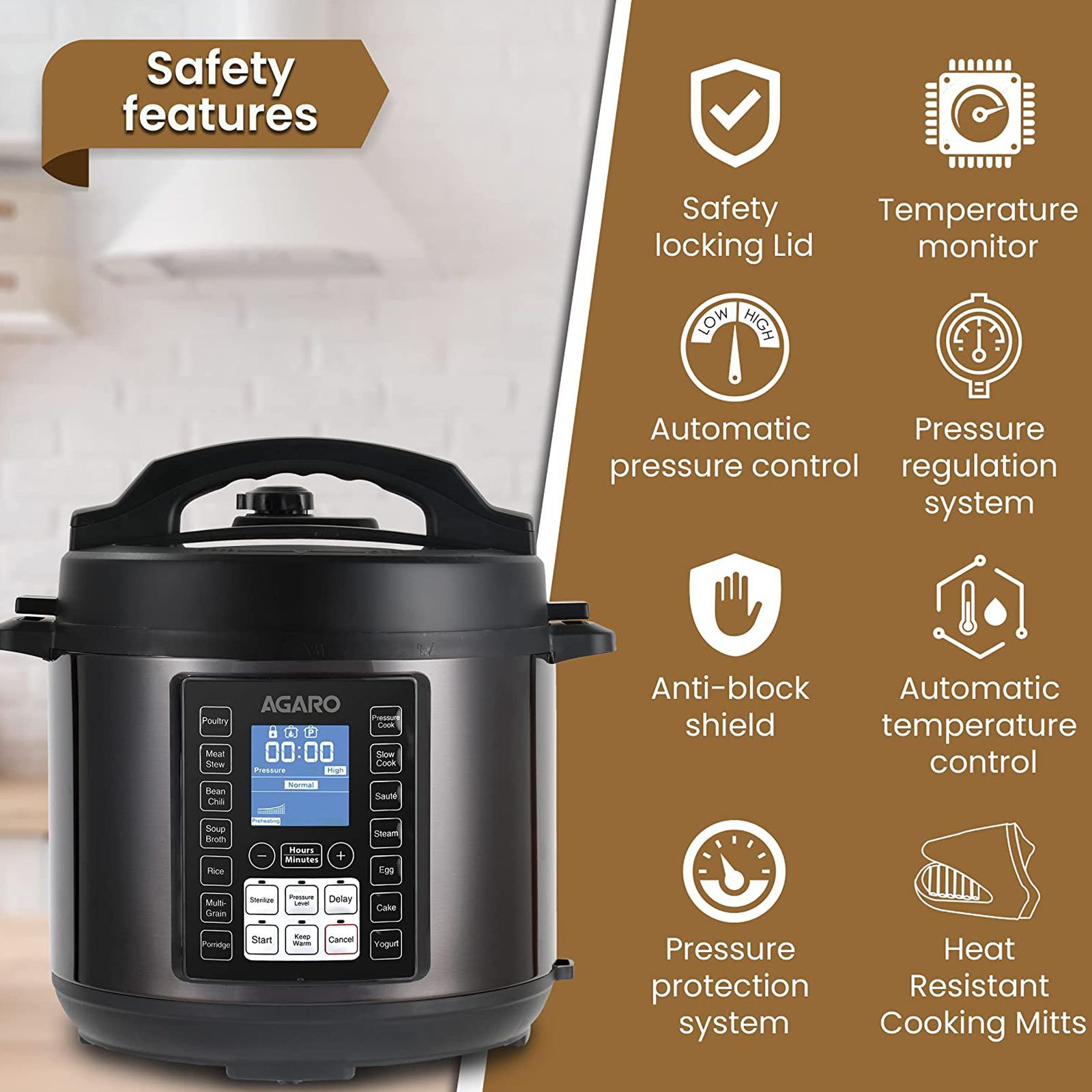 AGARO Imperial 6 Litre Electric Pressure Cooker with Keep Warm Function (Black)_12