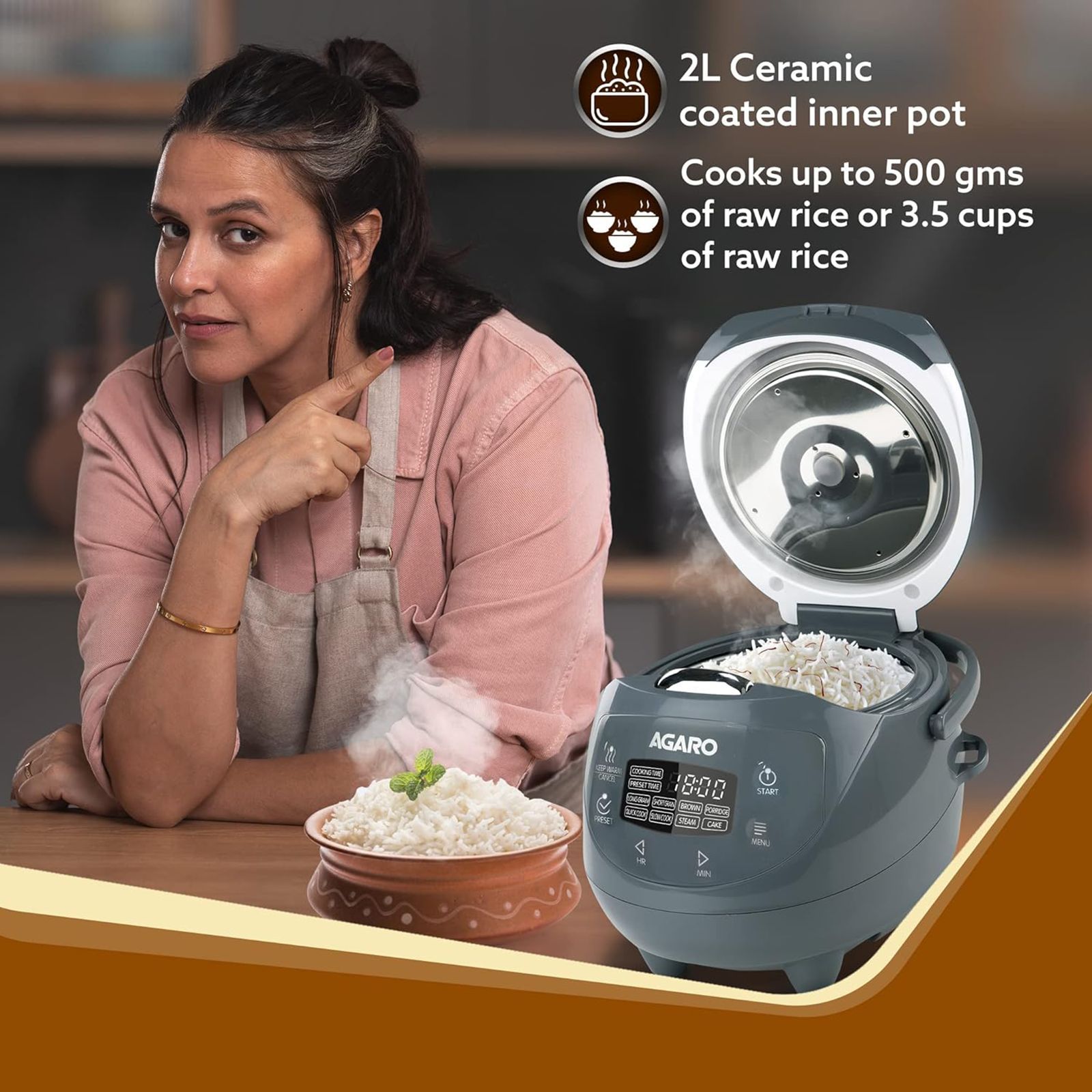 AGARO Imperial 2 Litre Electric Rice Cooker with Keep Warm Function (Grey)_8