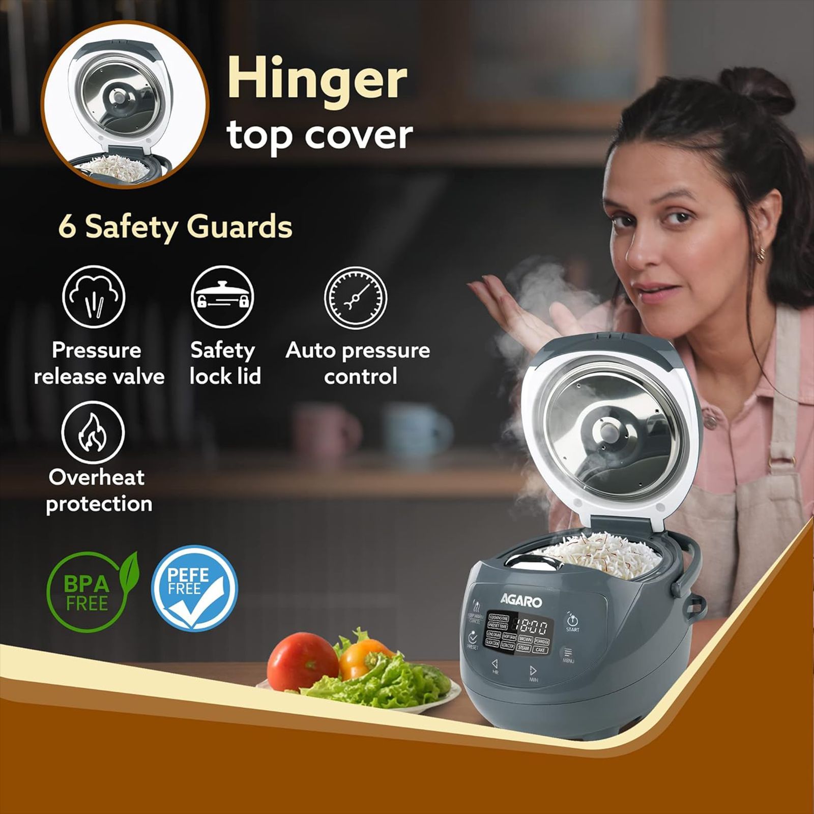 AGARO Imperial 2 Litre Electric Rice Cooker with Keep Warm Function (Grey)_9