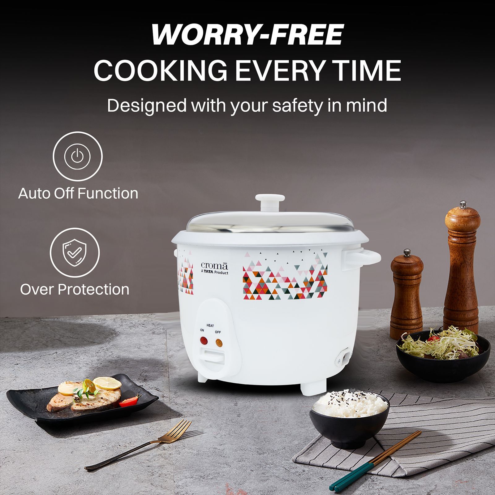 Croma 1.8 Litre Electric Rice Cooker with Keep Warm Function (White) Croma 1.8 Litre Electric Rice Cooker with Keep Warm Function (White)_12