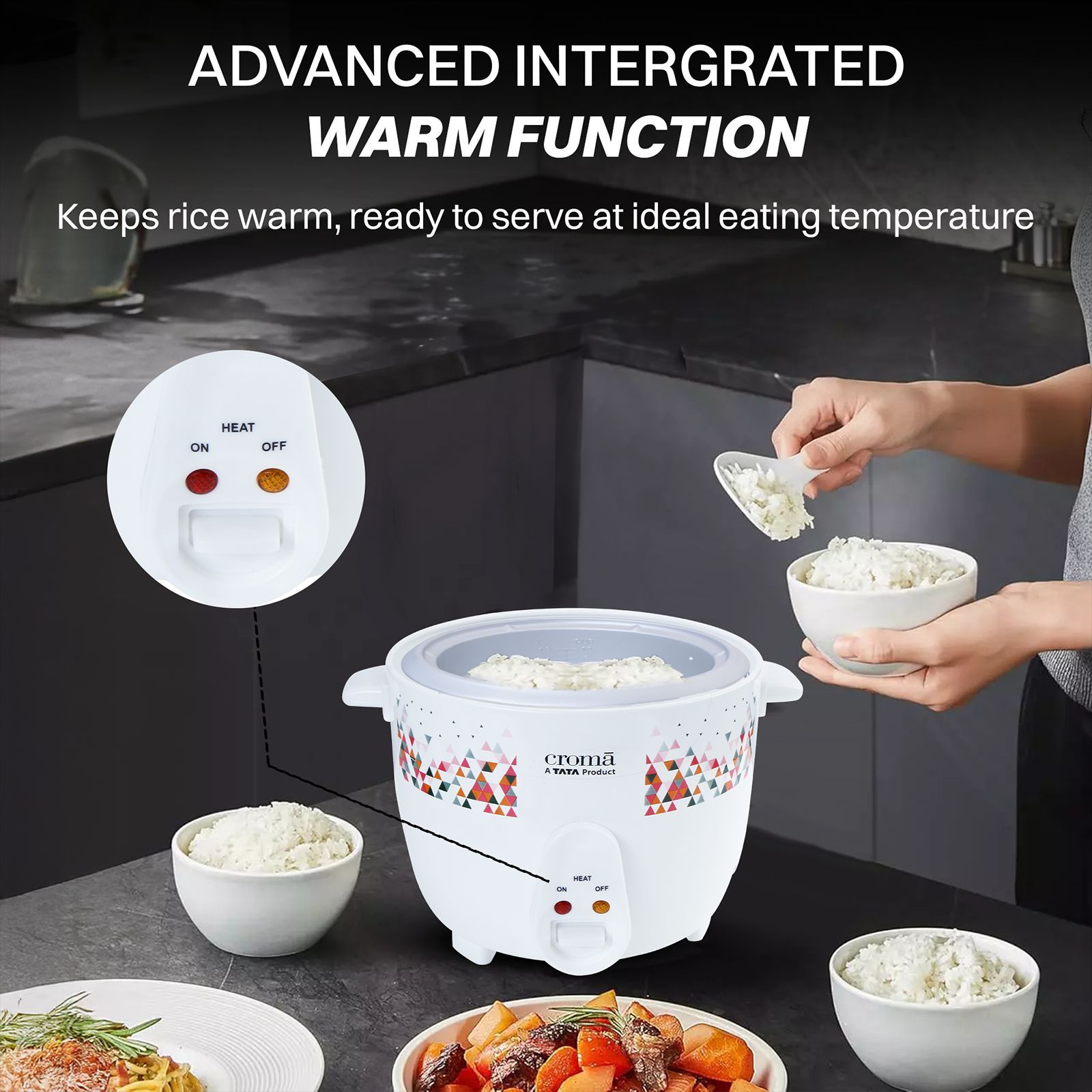 Croma 1.8 Litre Electric Rice Cooker with Keep Warm Function (White) Croma 1.8 Litre Electric Rice Cooker with Keep Warm Function (White)_10