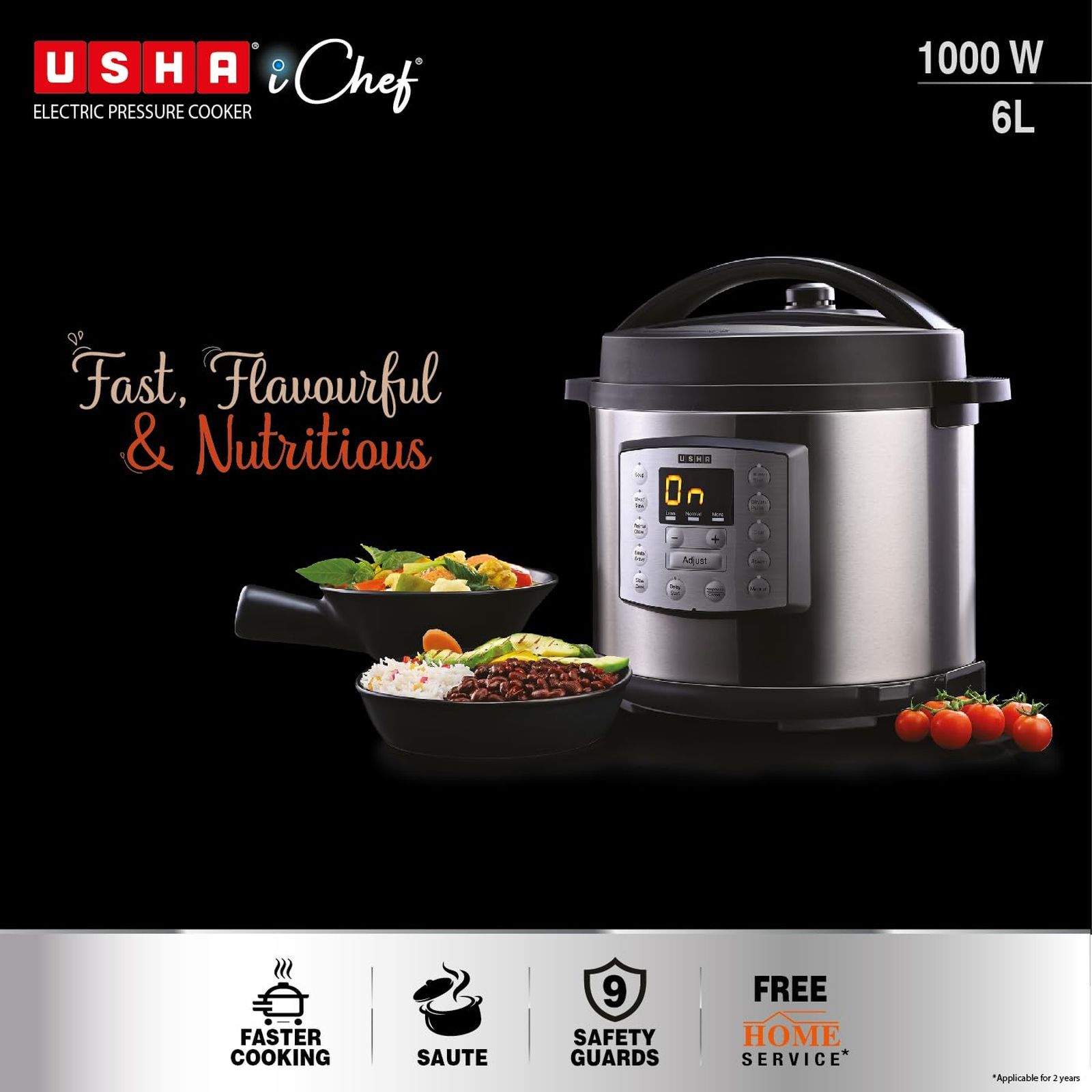 USHA iChef 6 Litre Electric Pressure Cooker with 10 Indian Preset Menu (Black) USHA iChef 6 Litre Electric Pressure Cooker with 10 Indian Preset Menu (Black)_7