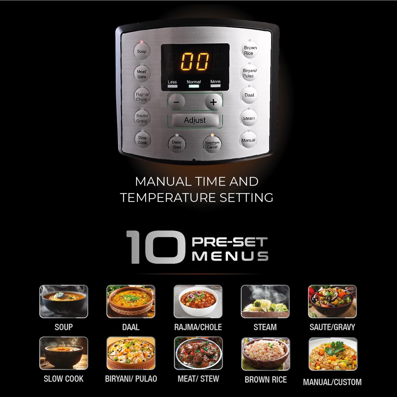 USHA iChef 6 Litre Electric Pressure Cooker with 10 Indian Preset Menu (Black) USHA iChef 6 Litre Electric Pressure Cooker with 10 Indian Preset Menu (Black)_3