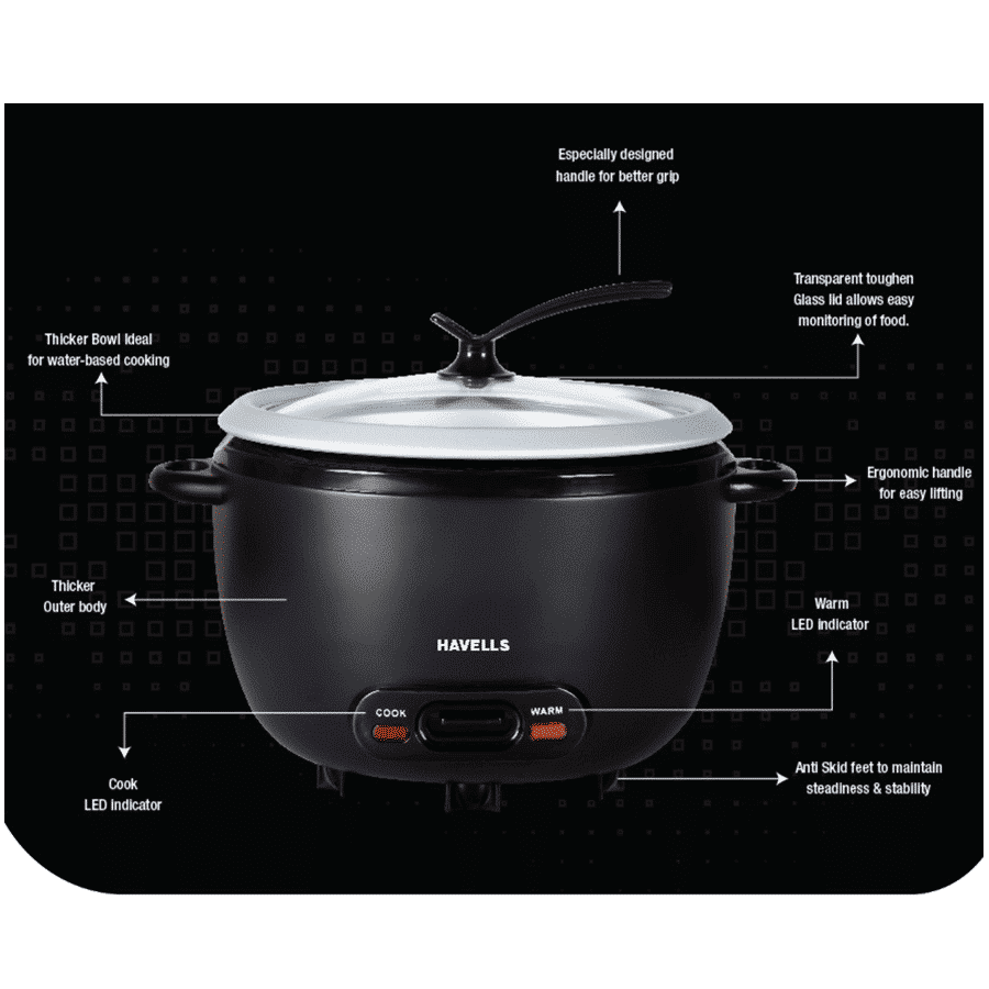 Havells X Press 1 Litre 400 Watt Rice Cooker (GHCRCCXK040, Black) Havells X Press 1 Litre 400 Watt Rice Cooker (GHCRCCXK040, Black)_4