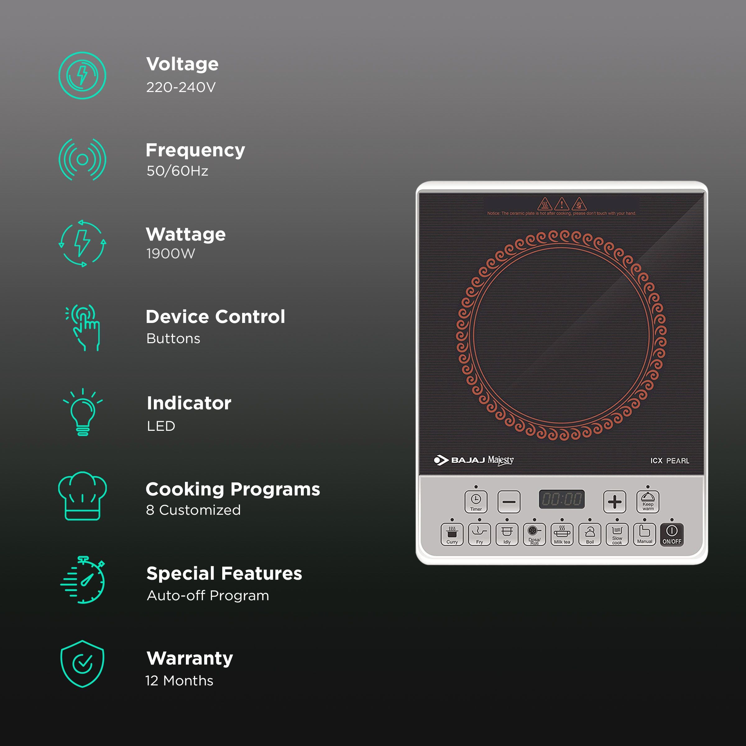 Bajaj Majesty ICX Pearl 1900W Induction Cooktop with 8 Preset Menus_3