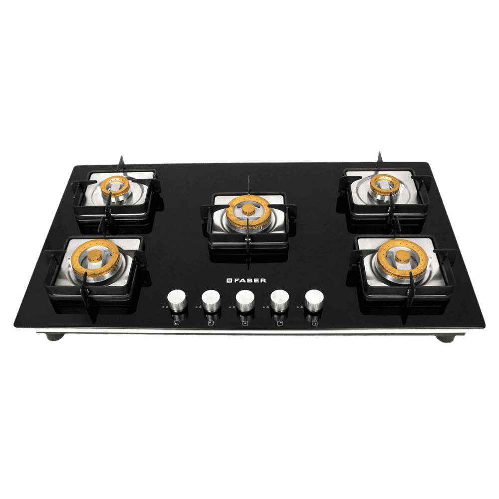 Faber HTG 905 CRS BR CI Tempered Glass Top 5 Burner Automatic Hob (High Quality Knob, Black)_1