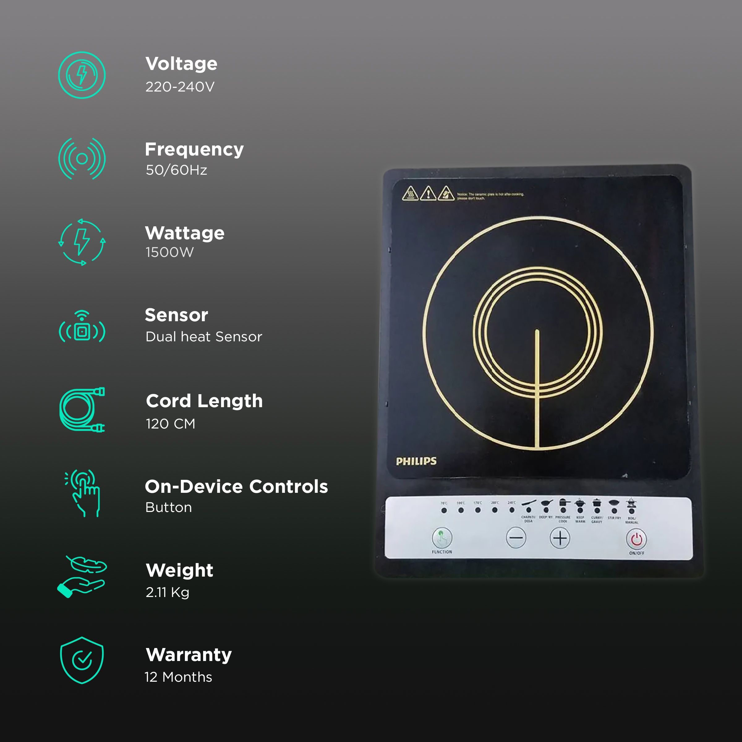 PHILIPS Daily Collection 1500W Single Induction Cooktop with Multiple Cooking Modes_3