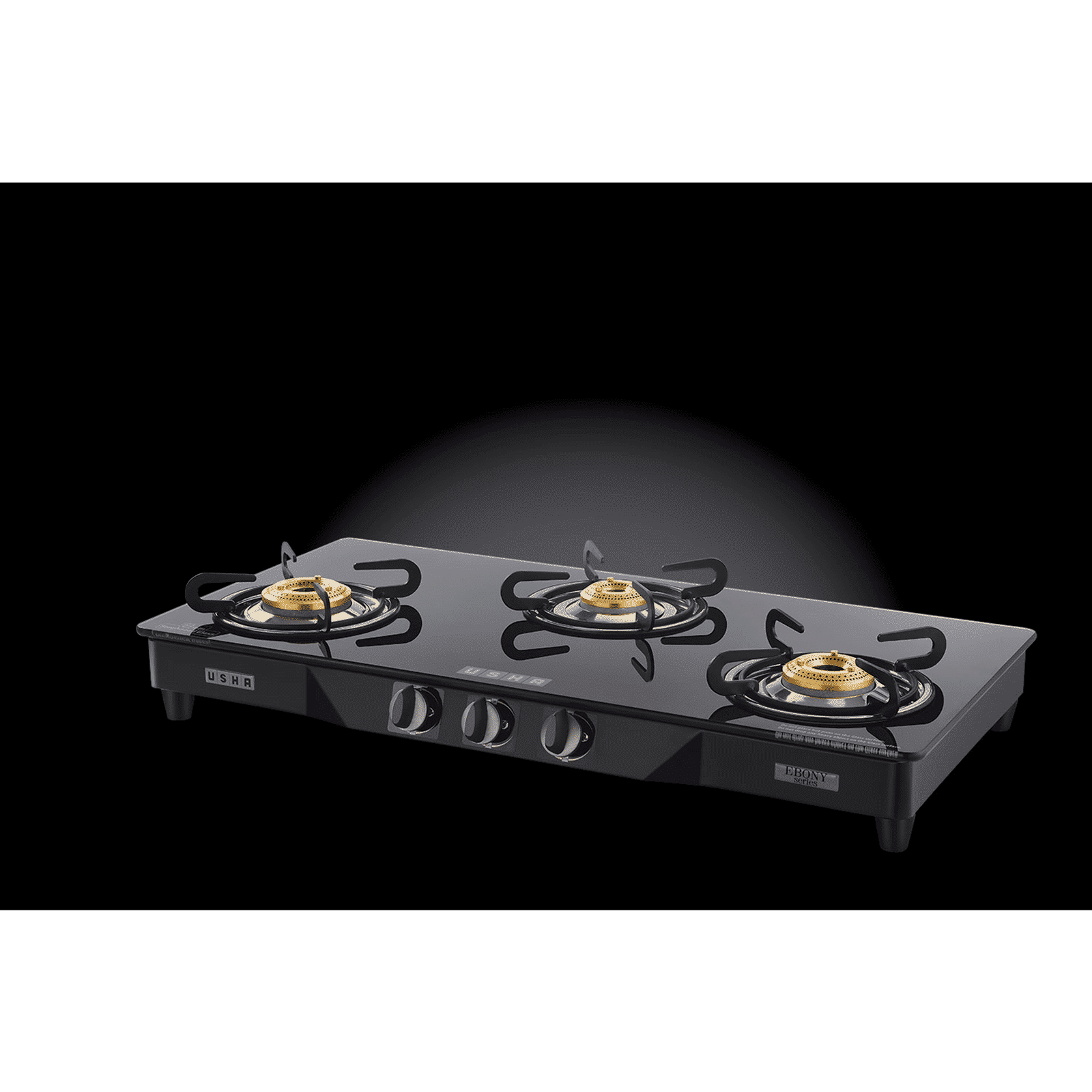USHA Ebony GS3001 Toughened Glass Top 3 Burner Manual Gas Stove (Powder Coated Frame, Black)_10