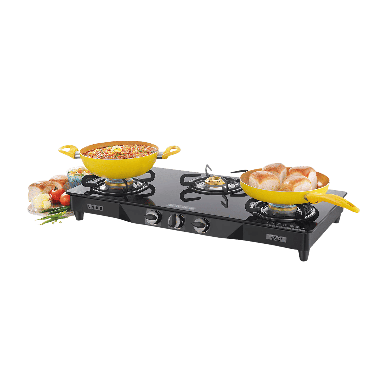 USHA Ebony GS3001 Toughened Glass Top 3 Burner Manual Gas Stove (Powder Coated Frame, Black)_5