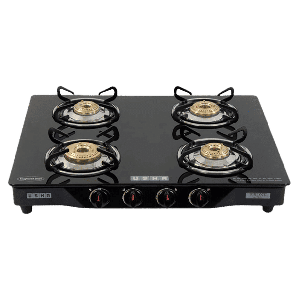 USHA Ebony GS4001 Toughened Glass Top 4 Burner Automatic Gas Stove (Slim Line Design, Black)_1