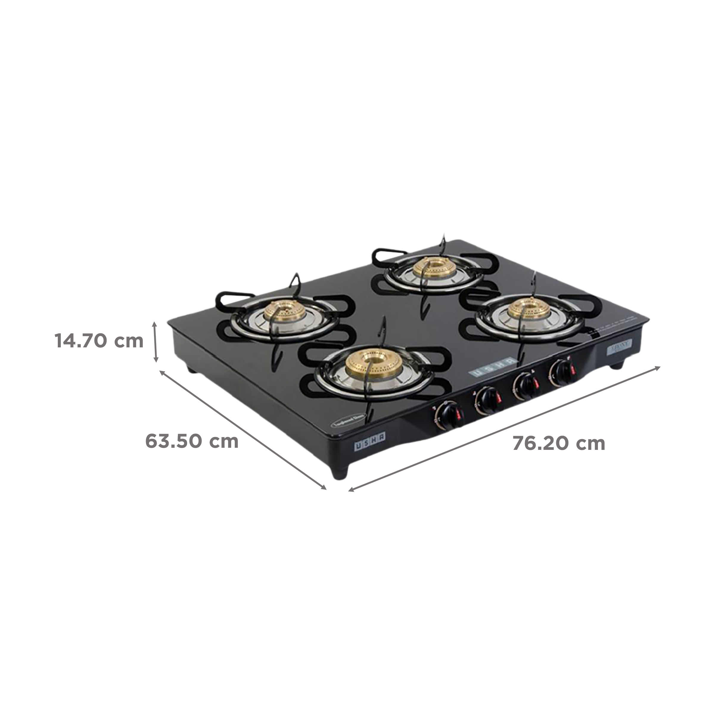 USHA Ebony GS4001 Toughened Glass Top 4 Burner Automatic Gas Stove (Slim Line Design, Black)_2