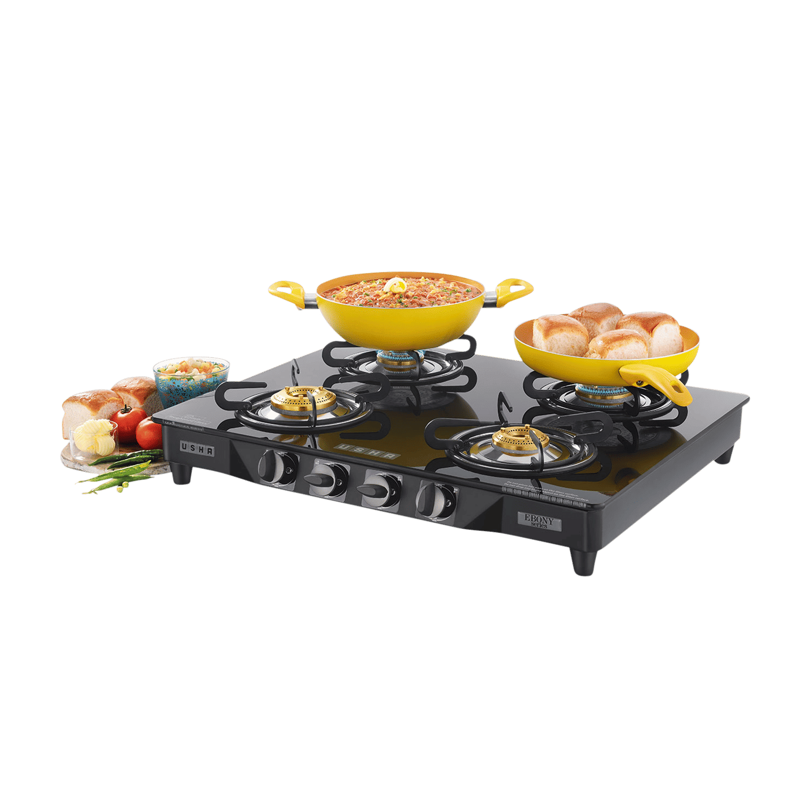 USHA Ebony GS4001 Toughened Glass Top 4 Burner Automatic Gas Stove (Slim Line Design, Black)_5