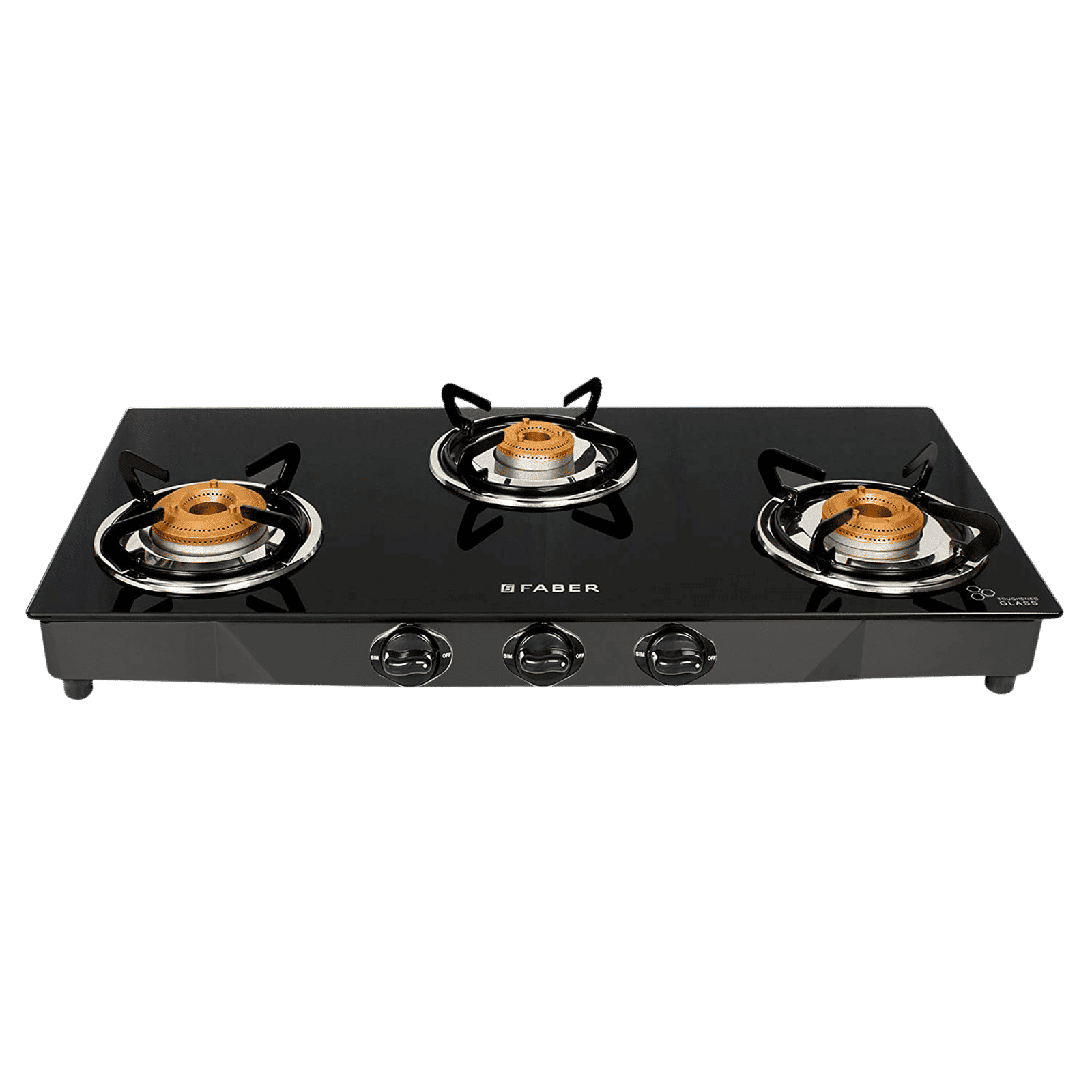 Faber Jumbo 3BB BK Toughened Glass Top 3 Burner Manual Gas Stove (Corrosion Resistance, Black)_1
