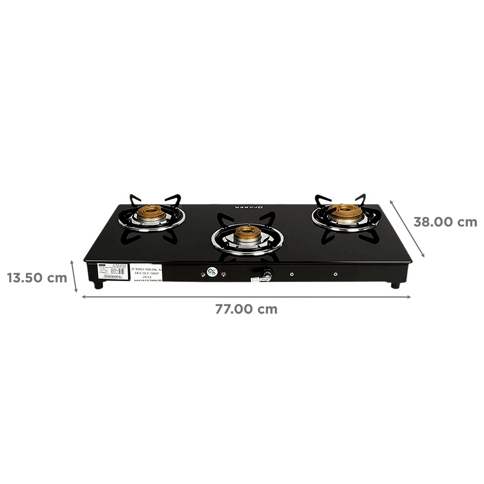 Faber Jumbo 3BB BK Toughened Glass Top 3 Burner Manual Gas Stove (Corrosion Resistance, Black)_2