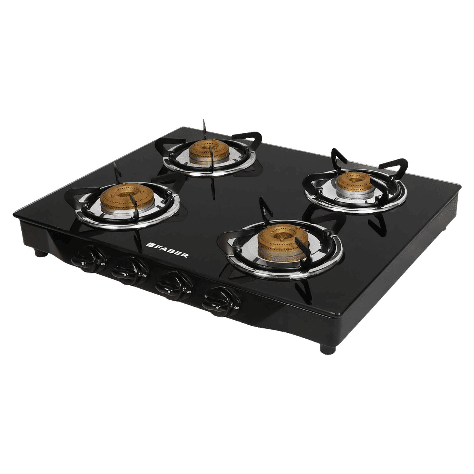 Faber Jumbo 4BB BK Toughened Glass Top 4 Burner Manual Gas Stove (Corrosion Resistance, Black)_1