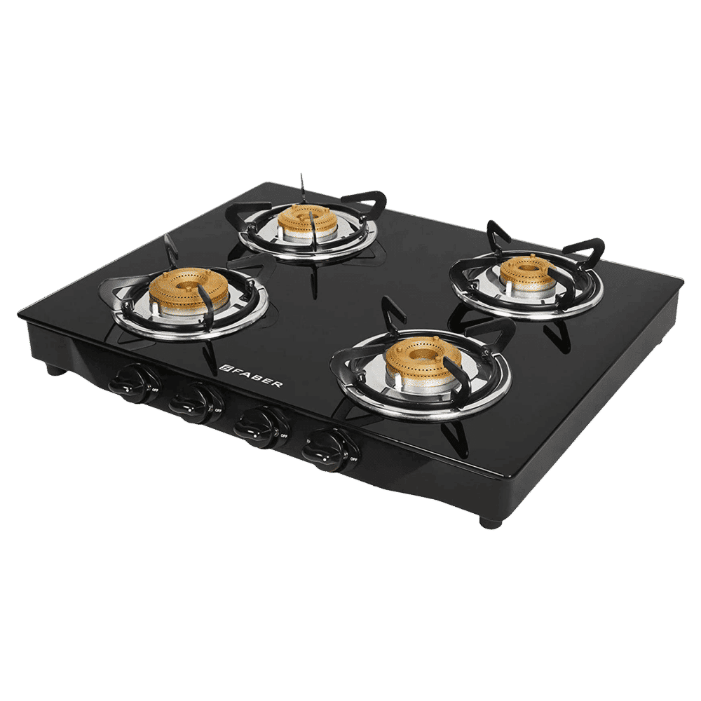Faber Jumbo 4BB BK AI Toughened Glass Top 4 Burner Automatic Gas Stove (Corrosion Resistance, Black)_1