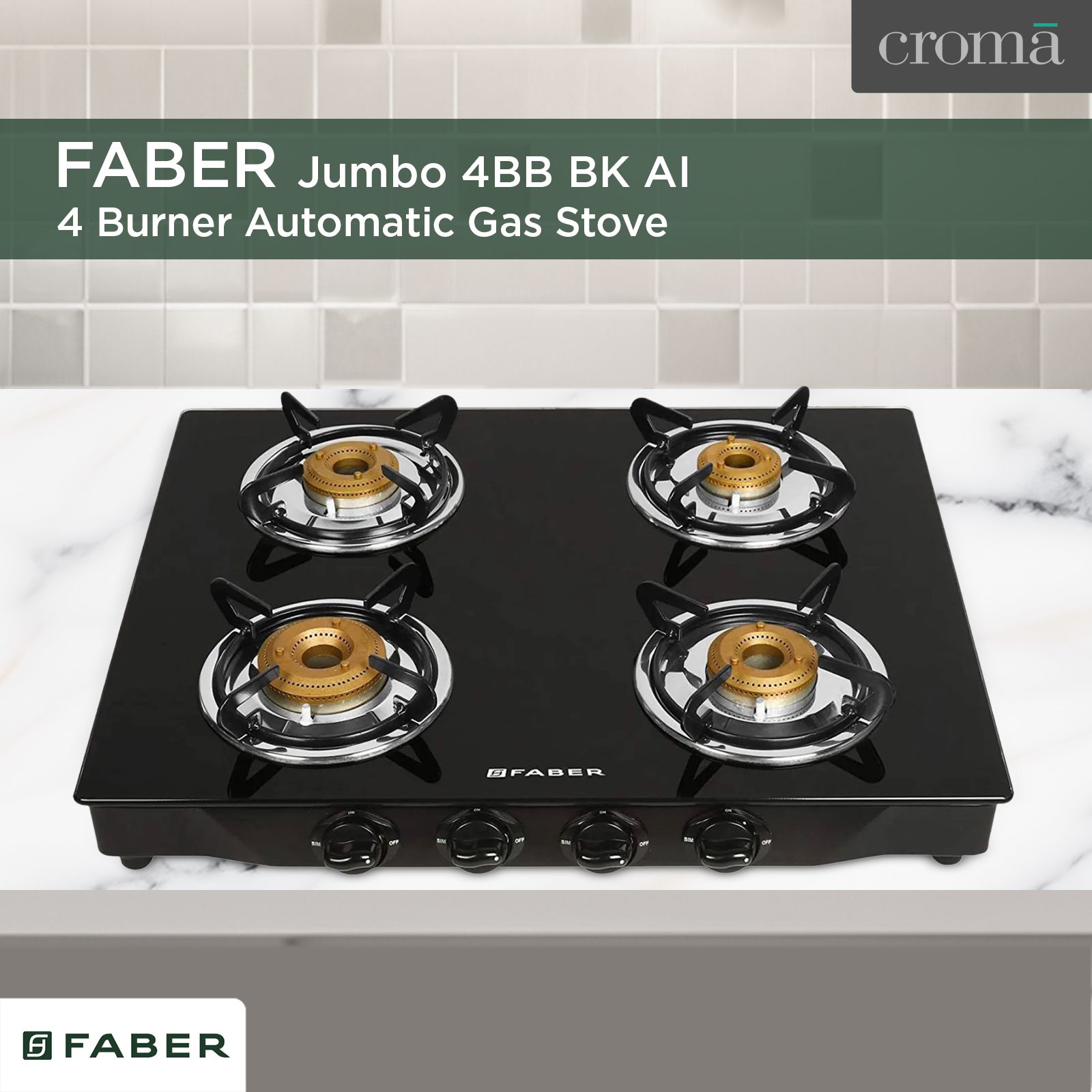 Faber Jumbo 4BB BK AI Toughened Glass Top 4 Burner Automatic Gas Stove (Corrosion Resistance, Black)_10