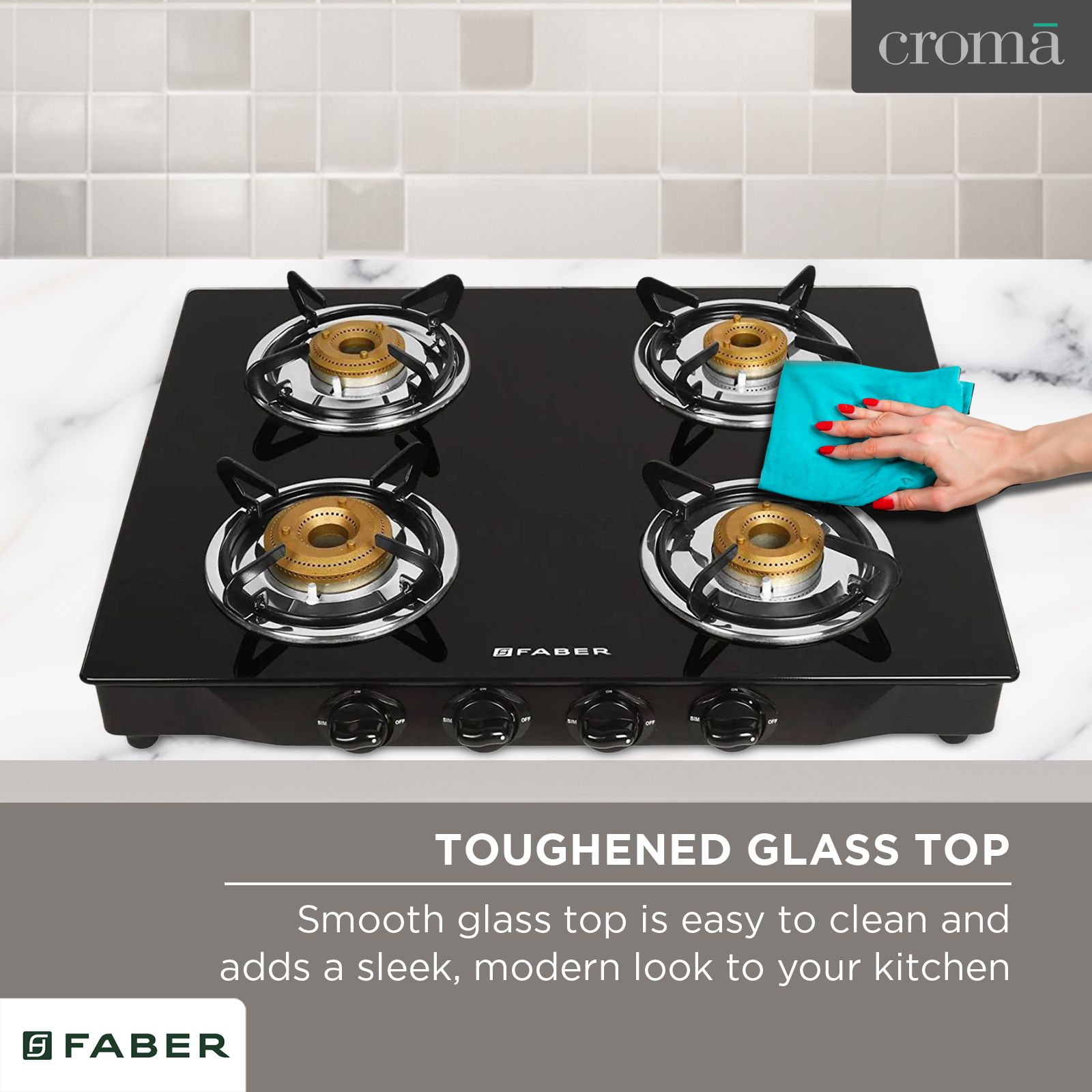 Faber Jumbo 4BB BK AI Toughened Glass Top 4 Burner Automatic Gas Stove (Corrosion Resistance, Black)_12