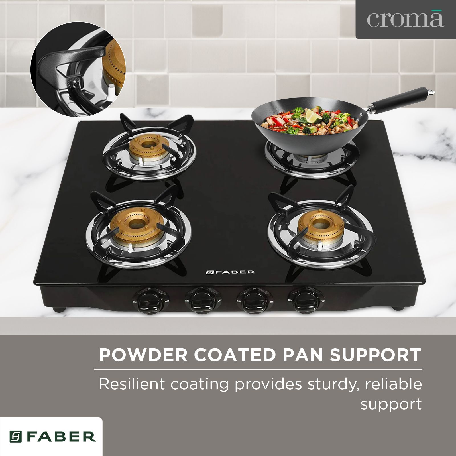Faber Jumbo 4BB BK AI Toughened Glass Top 4 Burner Automatic Gas Stove (Corrosion Resistance, Black)_13