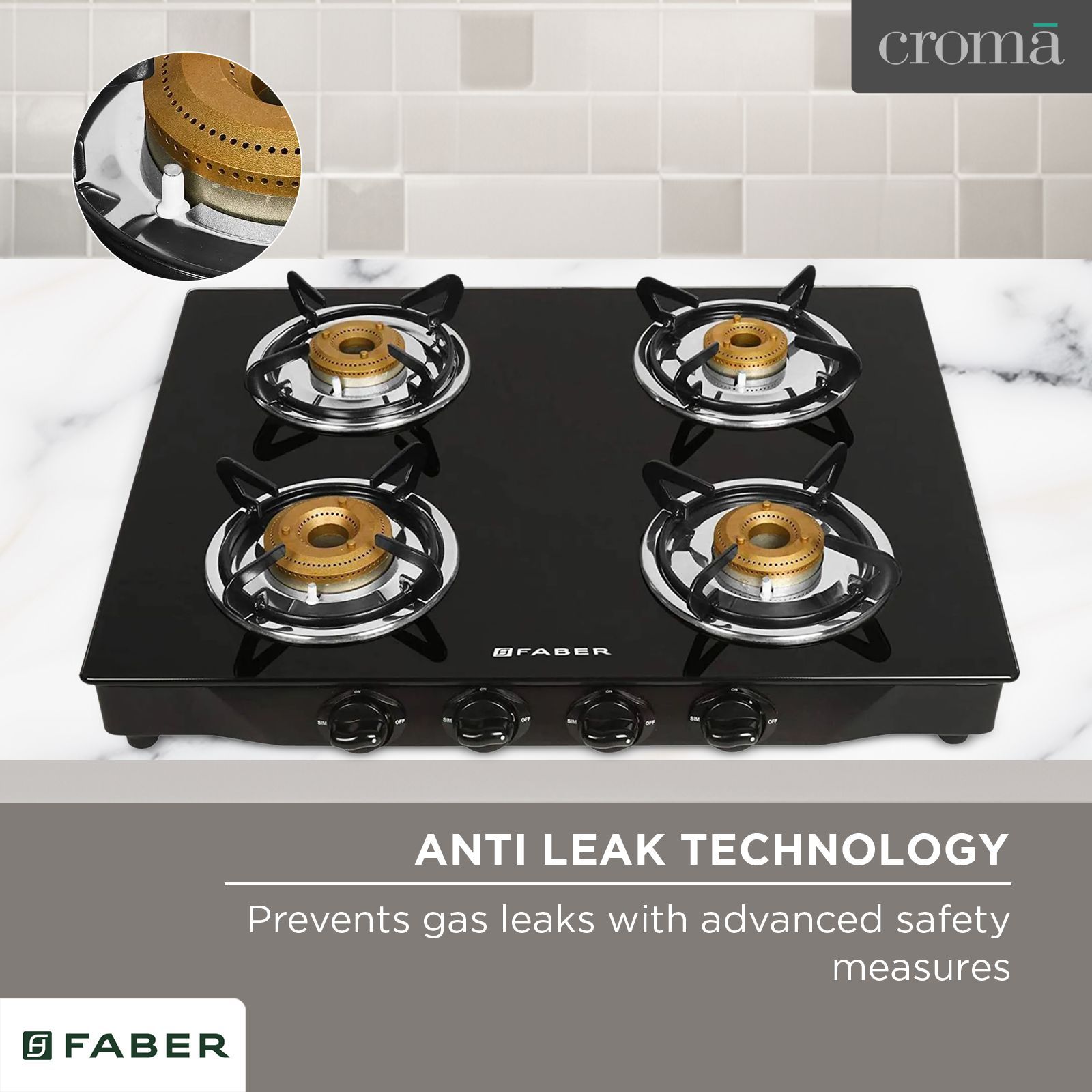 Faber Jumbo 4BB BK AI Toughened Glass Top 4 Burner Automatic Gas Stove (Corrosion Resistance, Black)_15