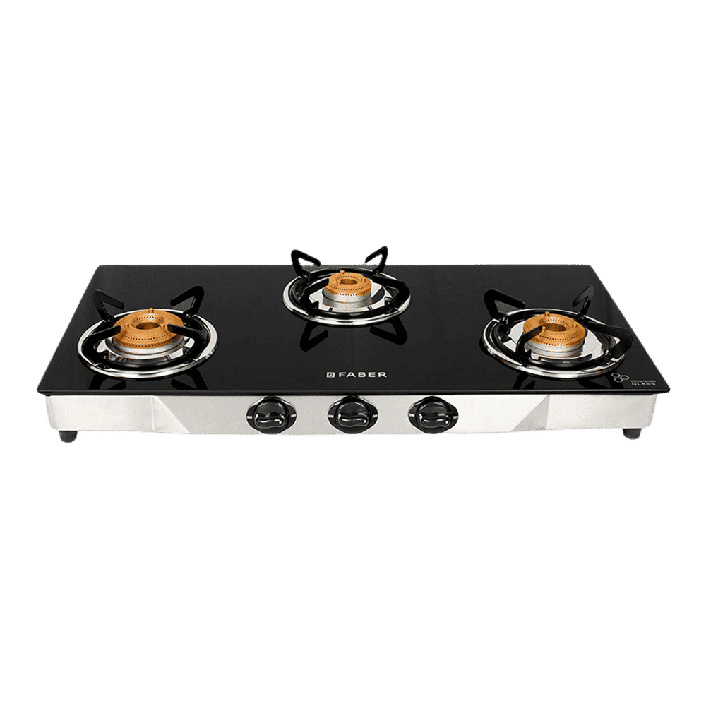 Faber Jumbo 3BB SS Toughened Glass Top 3 Burner Manual Gas Stove (Corrosion Resistance, Black)_1