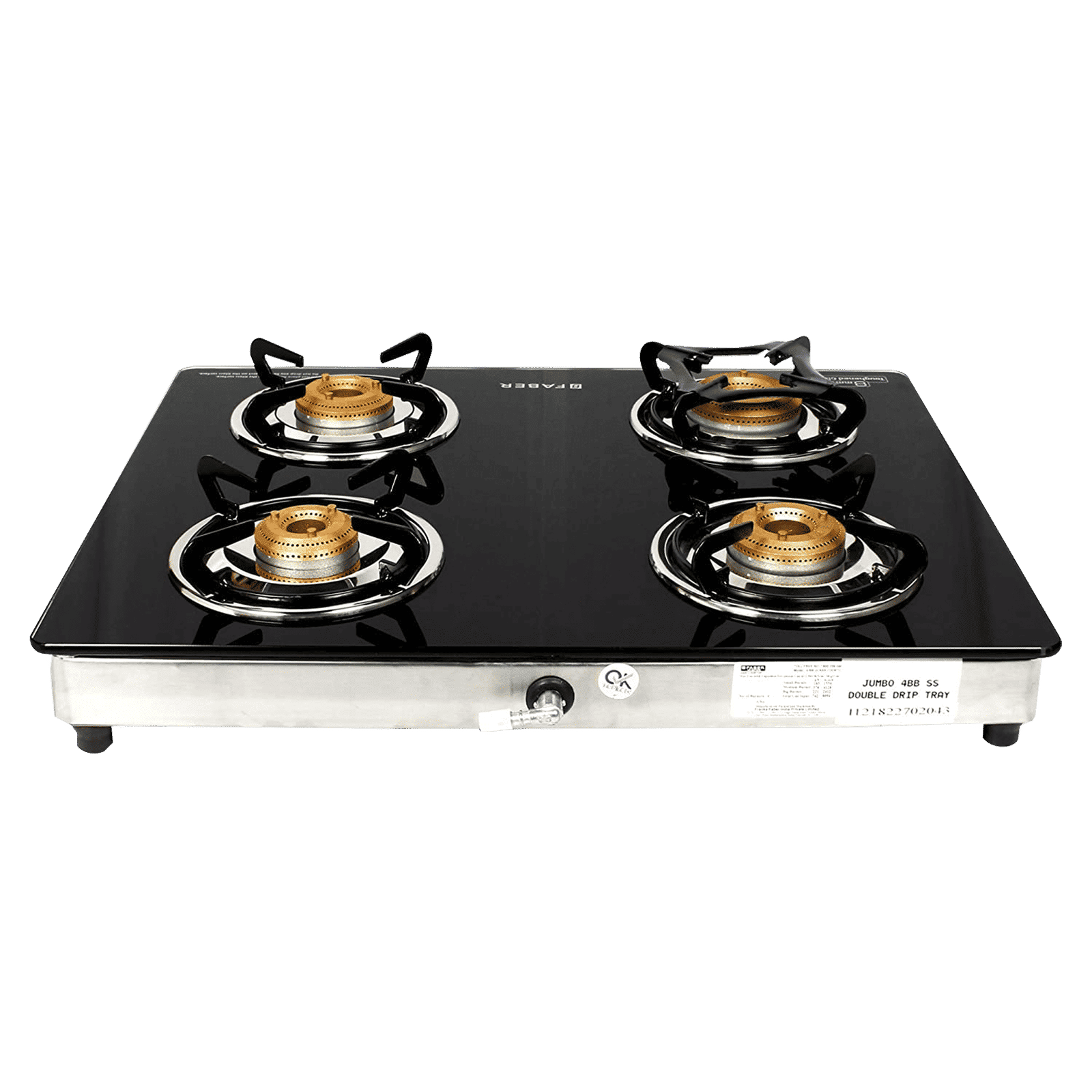 Faber Jumbo 4BB SS Toughened Glass Top 4 Burner Manual Gas Stove (Corrosion Resistance, Black)_11
