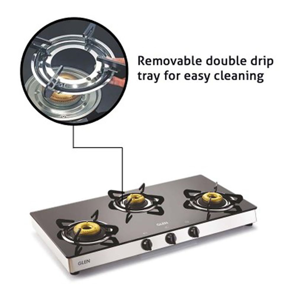 Glen 1038 GT FB Toughened Glass Top 3 Burner Manual Gas Stove (Scratch & Stain Resistant, Silver)_7