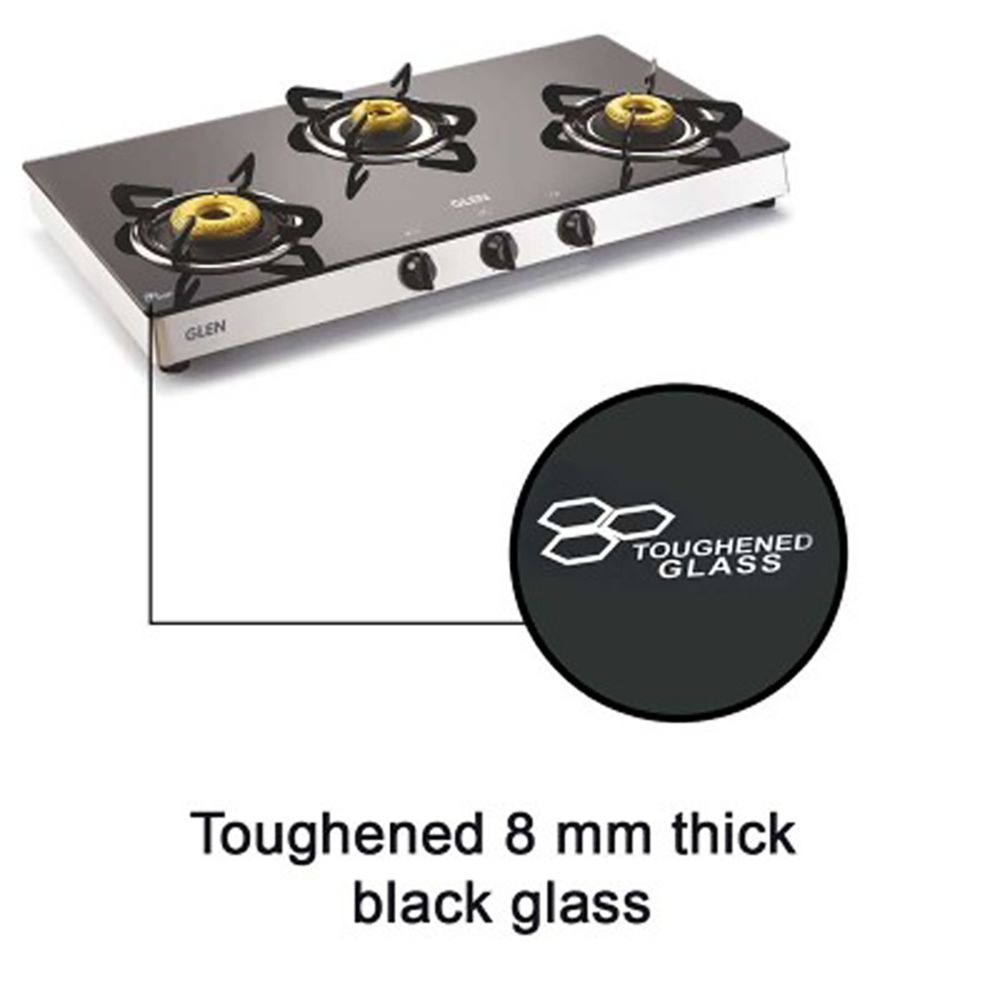 Glen 1038 GT FB Toughened Glass Top 3 Burner Manual Gas Stove (Scratch & Stain Resistant, Silver)_9