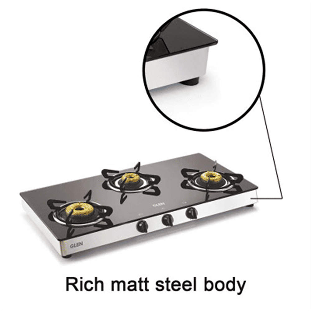 Glen 1038 GT FB Toughened Glass Top 3 Burner Manual Gas Stove (Scratch & Stain Resistant, Silver)_13