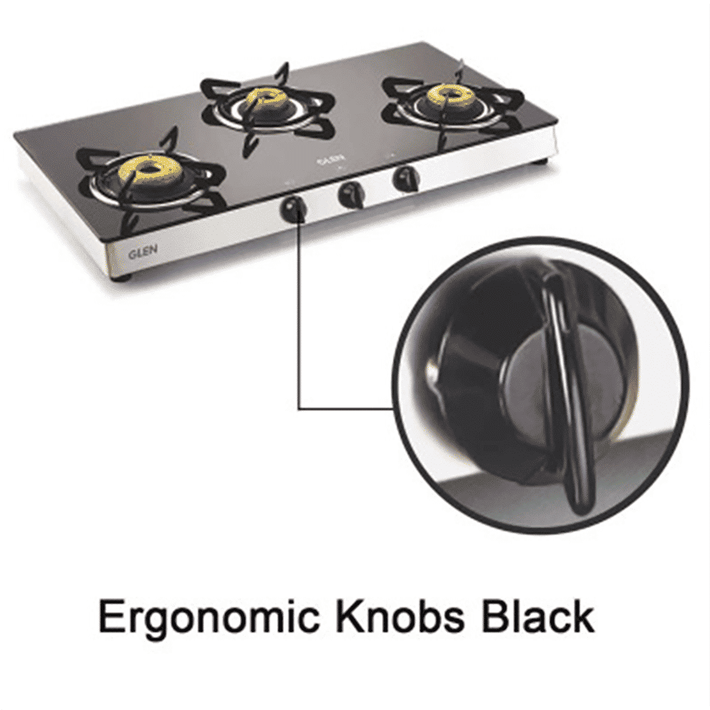 Glen 1038 GT FB Toughened Glass Top 3 Burner Manual Gas Stove (Scratch & Stain Resistant, Silver)_4