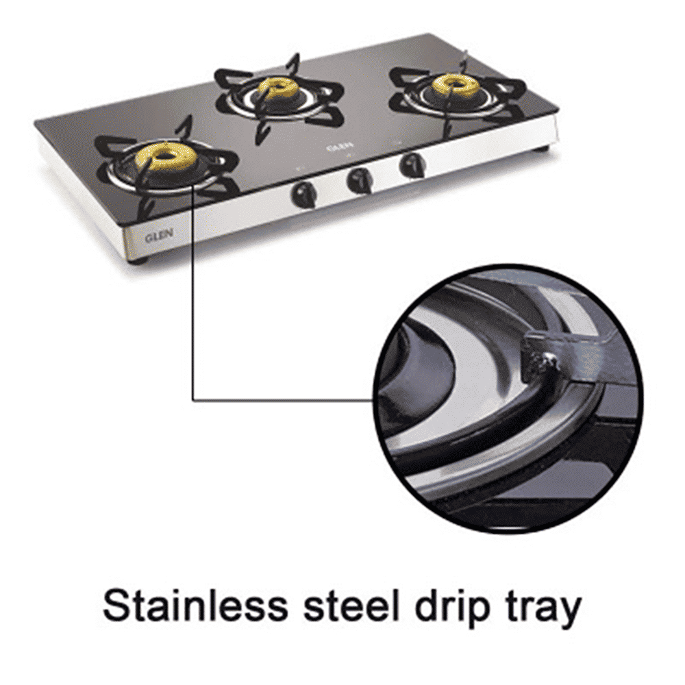 Glen 1038 GT FB Toughened Glass Top 3 Burner Manual Gas Stove (Scratch & Stain Resistant, Silver)_5