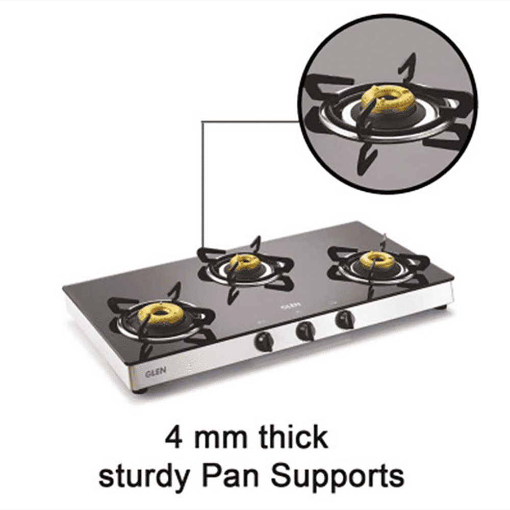 Glen 1038 GT FB Toughened Glass Top 3 Burner Manual Gas Stove (Scratch & Stain Resistant, Silver)_6